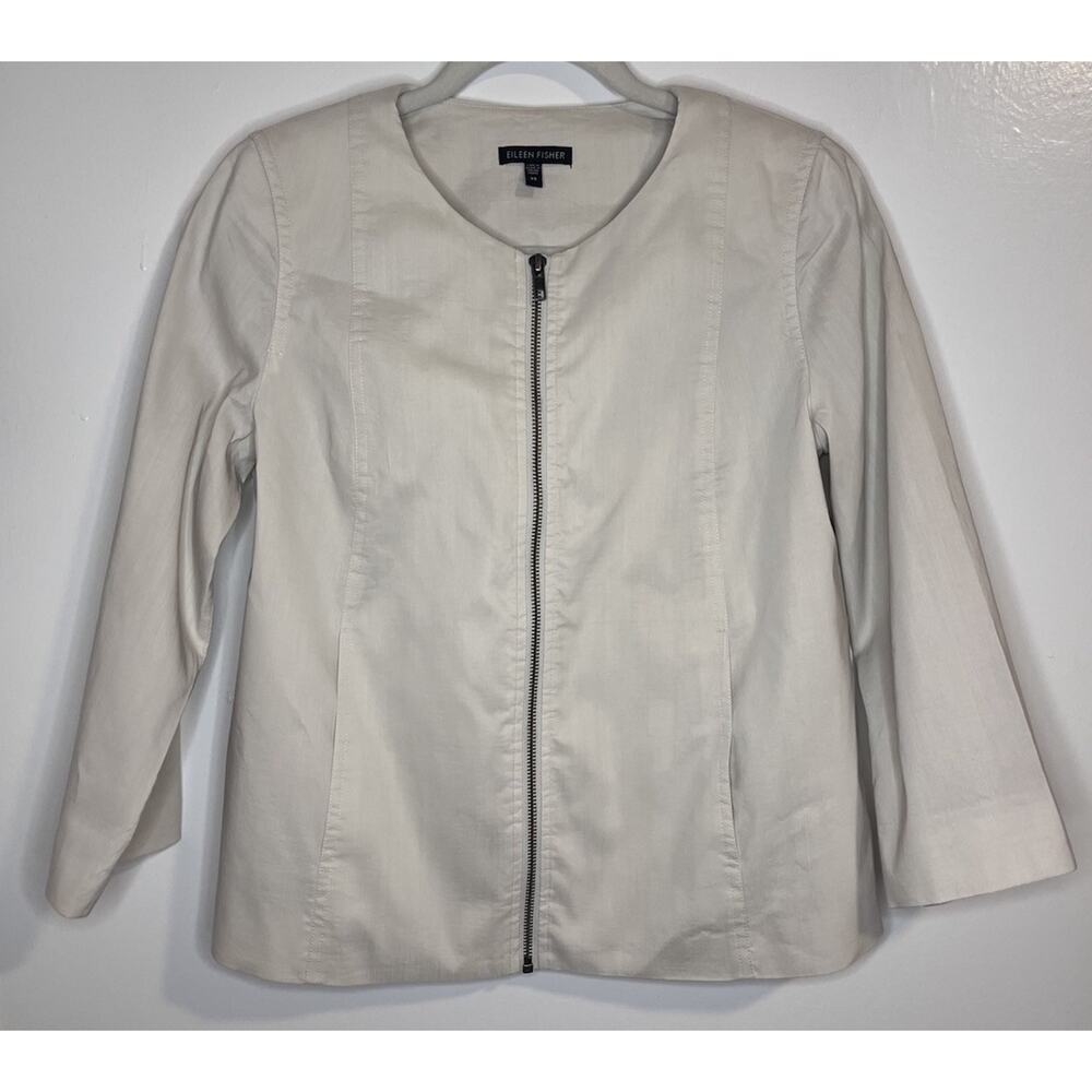 Eileen Fisher Full Zip Jacket Pockets Neutral Beige Waxed Size XS